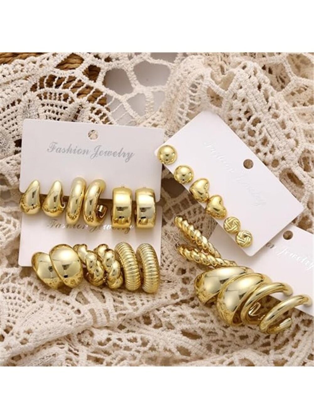 12 Pairs Chunky Gold Hoop Earrings for Women Trendy, Gold Plated Lightweight - Picture 5 of 7